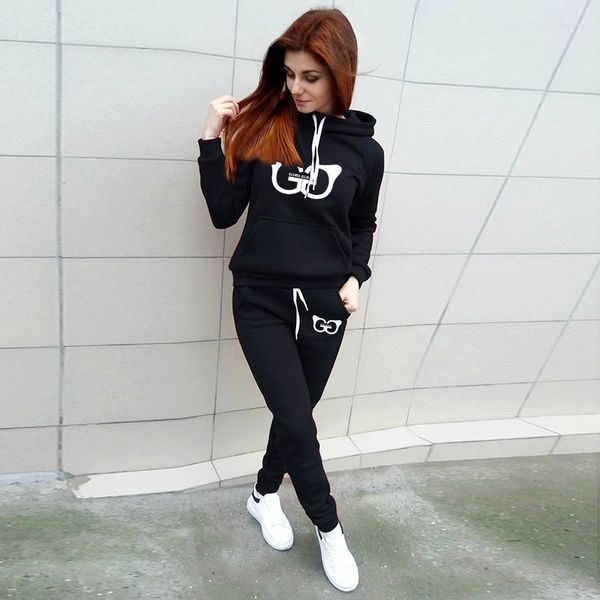 Frauen Hoodies 2023 Hoodie Und Hosen Mädchen Druck Feste Warme Kleidung Frauen Workout Set Jogginghose Casual Schweiß Anzüge Für dame