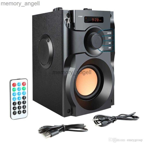 Alto-falantes portáteis A100 Big Power Bluetooth Alto-falante sem fio estéreo Subwoofer Alto-falantes de graves pesados Suporte para reprodutor de música Display LCD Rádio FM TF HKD230912