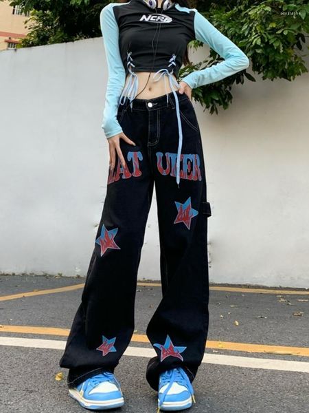 Damenjeans American Vintage für Frauen Brief Sterndruck Taschen Hohe Taille Pantalon Frühling Hip Hop Mode Harajuku Pantalones 2023