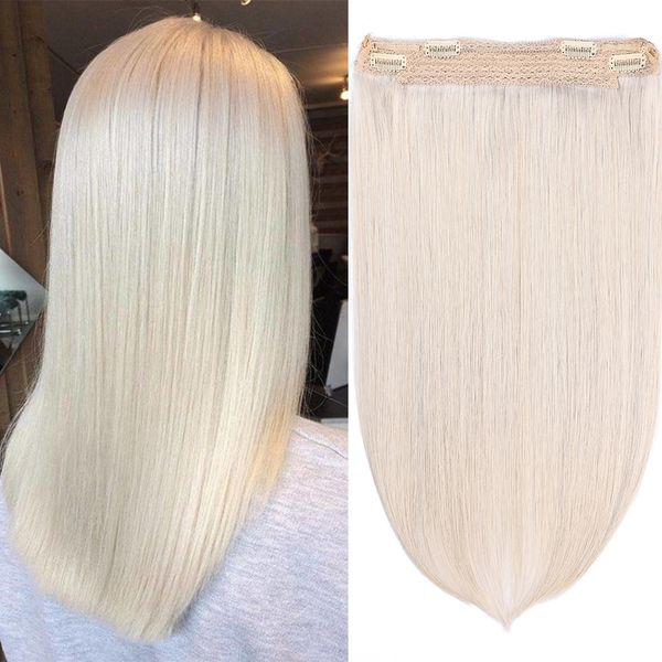 FANSSI Ice Blonde Silver Hair Extensions cabelo humano real Extensões de cabelo de fio invisível com linha de peixe transparente # prata