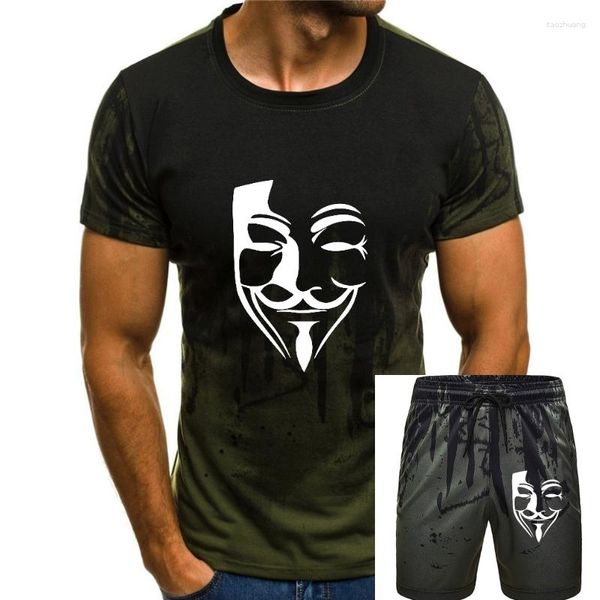 Homens Camisetas Máscara de Vendetta Silhueta T-shirt Masculino Algodão Crewneck Camisetas Casual Suor Camisetas Padrão Moda Solta Mens Meia Manga