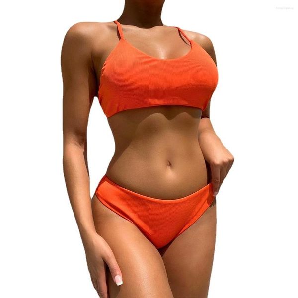 Mulheres Swimwear Enrugado Designer Swimsuit Mulheres Nervuras Laranja Luxo 2023 Bikini Set Fornecedores Rib String Tank Micro Biquinis 8 Cor