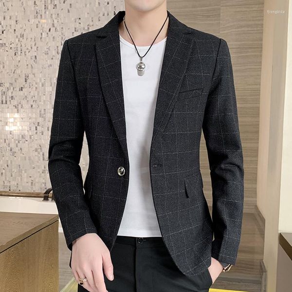 Ternos masculinos blazers masculinos ajuste fino para homens de negócios formal casaco terno de casamento jaquetas masculinas moda verificação blazer jaqueta