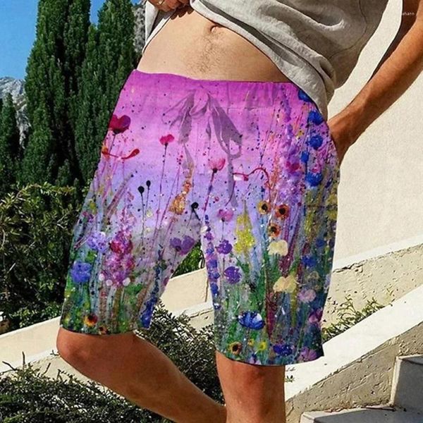 Shorts masculinos verão praia cordão elástico cintura impressão 3d gráfico borboleta flor curto casual férias streetwear