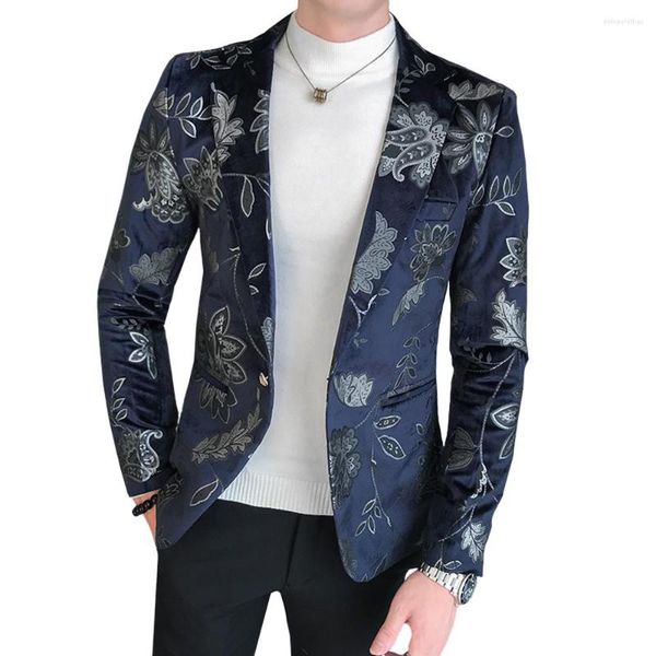 Ternos masculinos blazer casual vintage turn down colarinho manga longa impressão floral casaco jaqueta dança festa blusa estilo de negócios vestido terno