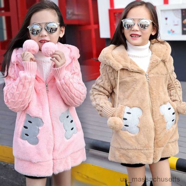 Para baixo casaco outono inverno meninas jaqueta bonito coelho manter quente pouco jaqueta de pelúcia com capuz zíper camisola 3-12 anos crianças roupas r230912