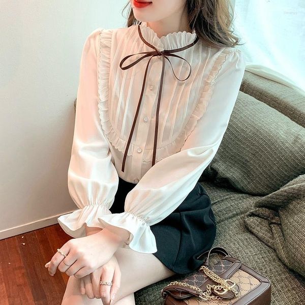 Damenblusen Luxus-Chiffonbluse Modefrau 2023 Hemden und Kleidung Korea Stilvolles Hemd für Damen