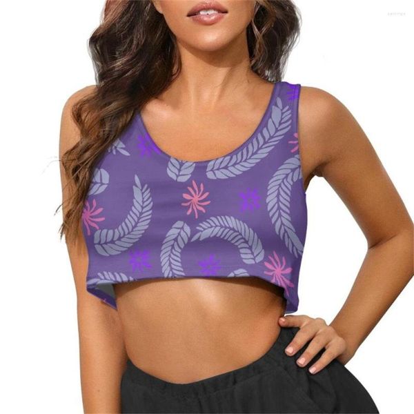 Damen-Tanks mit Tropfen-Sublimationsdruck, sexy kurze Tops, Tank-Crop, polynesische Stammeskleidung, Tahiti-Tiare-Muster