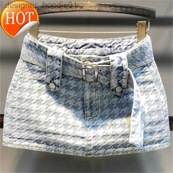 Saias verão novo houndstooth retro denim feminino sexy mini saia curta a linha l230912