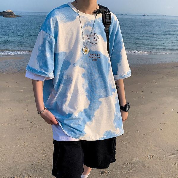 Homens camisetas moda tie-dye impressão oversized t-shirt harajuku casual all-match hip-hop 2023 roupas homem engraçado simples estilo universitário