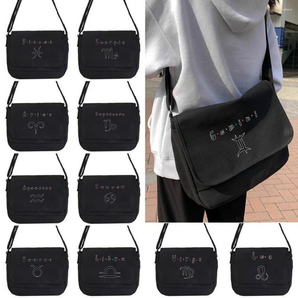 Einkaufstaschen Harajuku Vielseitige Leinwand Frauen Umhängetasche Konstellation Flip Casual Handtasche Schulter Teen Mädchen Umhängetasche Schulranzen