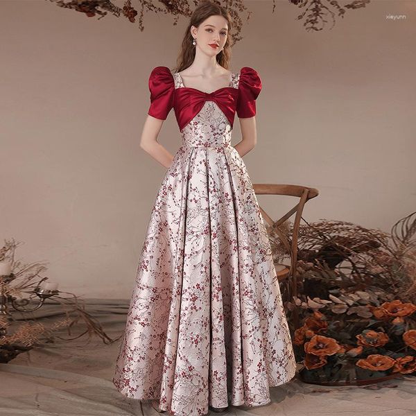 Ethnische Kleidung Elegantes Abendkleid Kleid Frauen Lange Qipao Square Neck Vestidos Sticken Blume Cheongsam Ball Chinesischen Stil Kleider