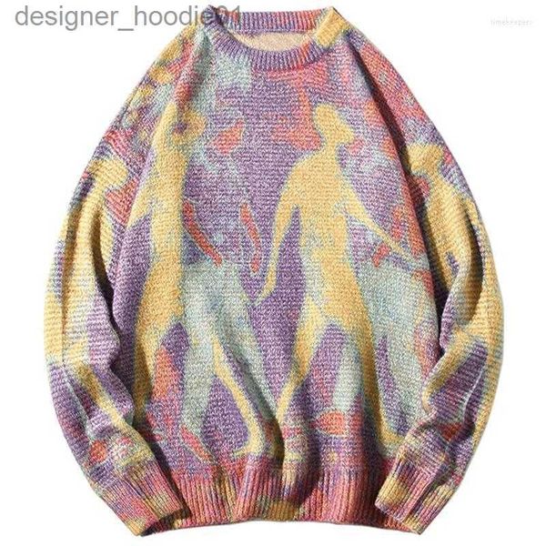 Herrenpullover Herrenpullover Frühling Harajuku Neon Farbblock Strickpullover Pullover Männer Frauen Lose Lässige Strickwaren Hip Hop StreetwearMen's Time22 L230912