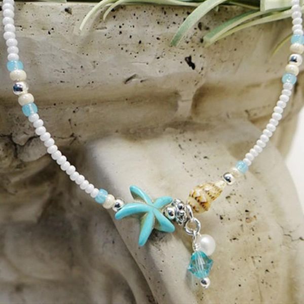 Tornozeleiras Shell Beads Starfish para Mulheres Handmade Bohemian Pé Pulseira Praia Acessórios de Verão Jóias Femininas