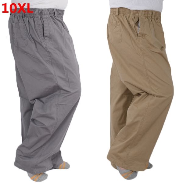 Мужские брюки больших размеров 8XL 11XL 12xl, мужские летние летние хлопковые повседневные брюки с тонкой резинкой и высокой талией для папы, большие размеры 9XL 8XL 7XL 230911