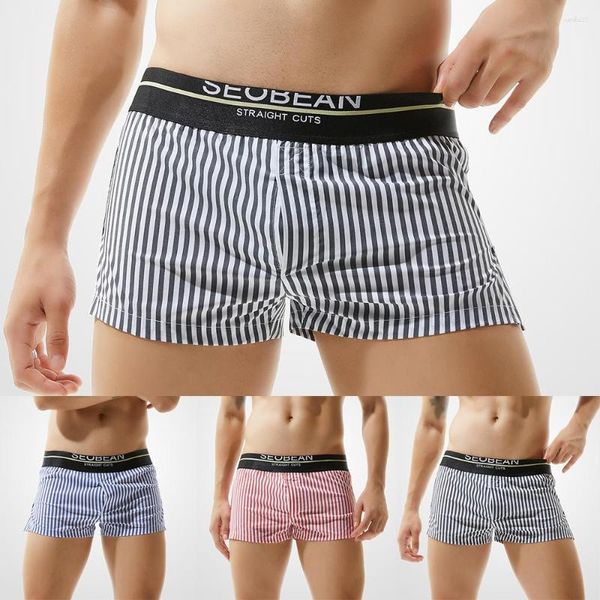 Cuecas masculinas listradas boxer briefs moda algodão boxershorts masculino respirável sono casual shorts calcinha baixa ascensão