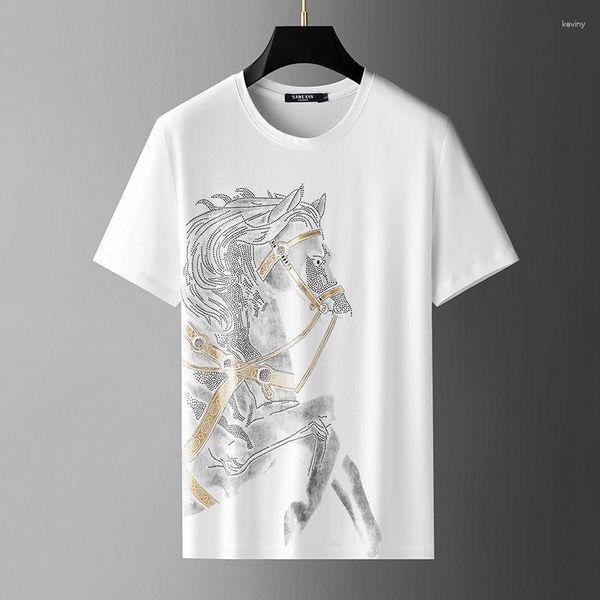 Мужские футболки Высококачественная футболка с короткими рукавами и принтом «Боевой конь», лето 2023, модный красивый повседневный роскошный топ с круглым вырезом