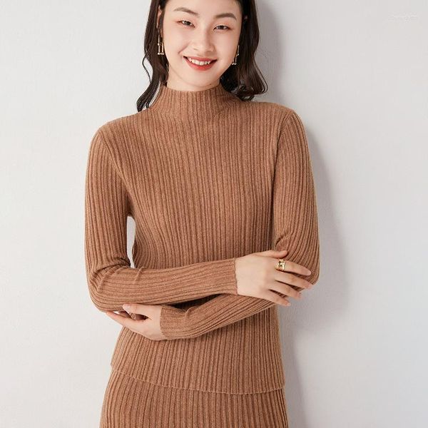 Vestidos de trabalho 2023 outono / inverno puro cashmere suéter slim mulheres stretch top selvagem meio comprimento saia lã malha pulôver terno de duas peças