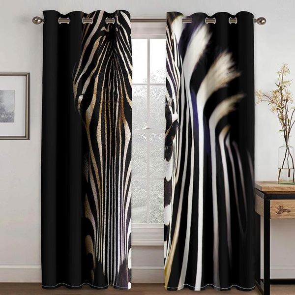 Tenda 3D Personalizzata In Bianco E Nero Classico Animale Zebra Leone Tigre Poliestere Ombreggiatura Oscurante Per La Decorazione Del Soggiorno Camera Da Letto