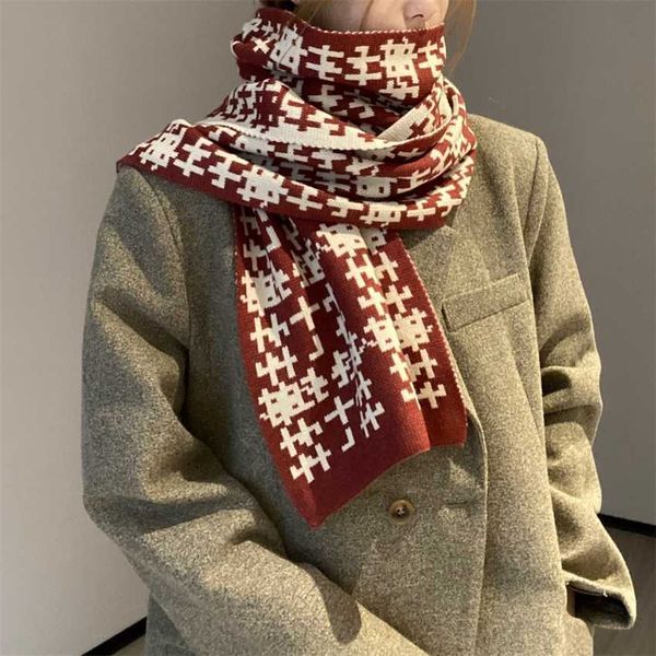 22% DI SCONTO sciarpa Chic lana lavorata a maglia New Thousand Bird Pannello a griglia Grande H Diamond Sciarpa lunga Collo caldo e ispessito da donna