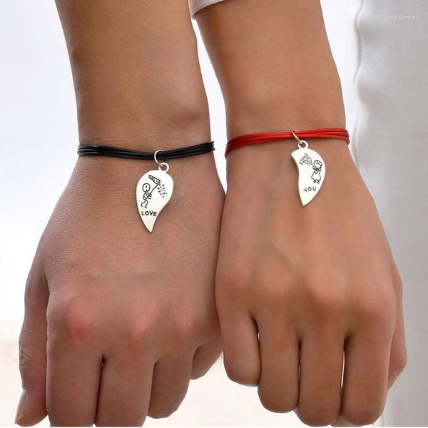 Link Armbänder 2023 Schwarz Rot Seil Paar Armband Frauen Männer Mode Schmuck Liebe Herz Schloss Freunde Silber Charms Armreifen