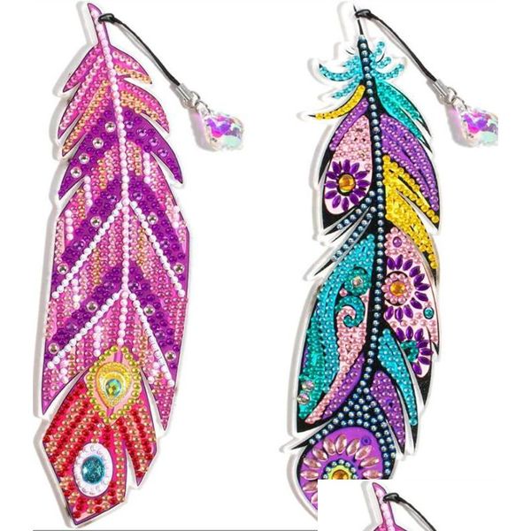 Favores de festa DIY Diamante Pintura Bookmarks Favores DIY Feather Crystal Leather Book Mark Kit Artes Artesanato Presentes para Adts Kids Drop Deliver Dhogx