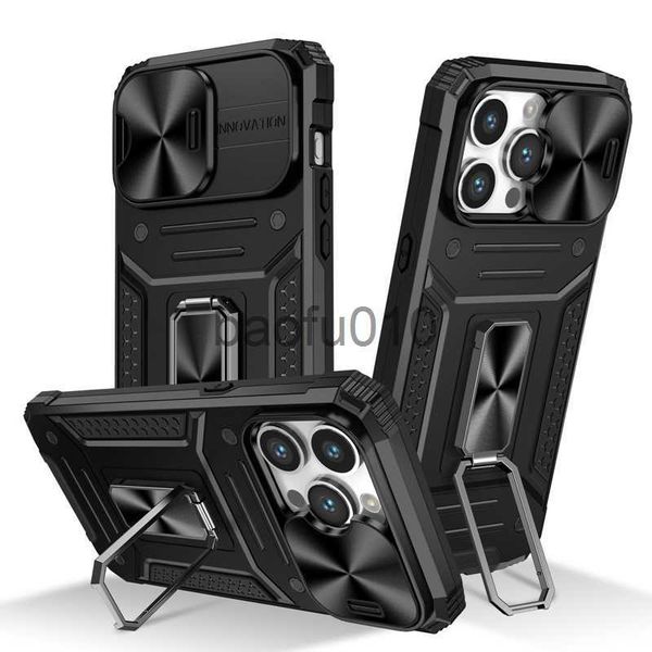 Cep Telefonu Kılıfları Defender Hibrid Katman Kılıfları İPhone 15 Plus 14 13 Pro Max 12 Magnet Araba Braketi Metal Parmak Halkası Sert PC Yumuşak TPU Kickstand Sliding Kamera Len