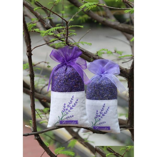 Envoltório de presente 50 pcs Gracef Lace Lavender Sachet Sacos Saco de Doces para Casamento Roupeiro Malha Bolsa Roxo Algodão com Fita Chuveiro Drop Del Ot6Od