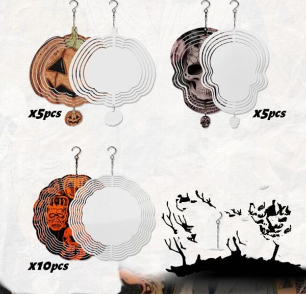 EUA armazém Sublimação Wind Spinner Halloween metal sino de vento 10 polegadas transferência dupla lateral Ornamento de alumínio em branco DIY Decoração de Natal presente