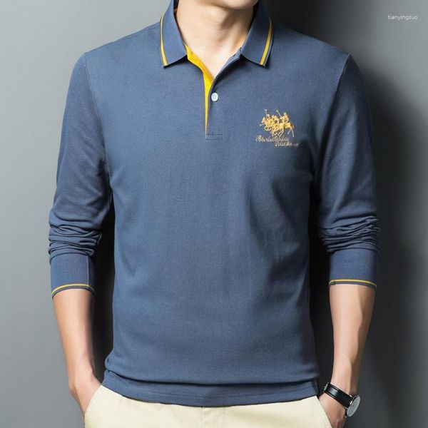 Herren Polos Autumn T-Shirt Cotton Lapel Business Casual Long Sleeve Polo Shirt hohe Qualität