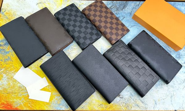 Designer-Marke, lange Herren-Geldbörsen, luxuriöse Designer-Geldbörsen mit weißem Karomuster, Herren-Anzugsclip, brauner Buchstabe, Damen-Reißverschluss-Clutch, geprägte karierte Buchstaben, Aufbewahrungsbrieftasche