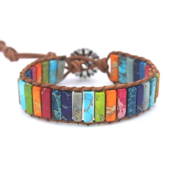 Armreif Boho-Wickelarmband für Frauen, Lederseil mit Steinperlen, ausgefallener Schmuck, handgefertigt, Großhandel 230911