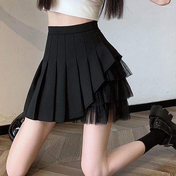 Röcke Faltenrock Damen Hohe Taille A-Linie Mode Mini Harajuku Schwarze Frau Kurze Sexy Abnehmen Damenfalte