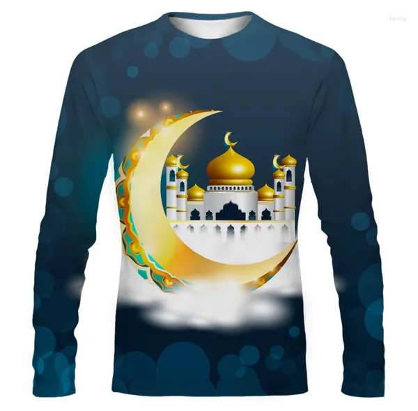 T-shirt da uomo Estate Hip-Hop musulmano Mubarak 3D T-shirt Stampa bandiera Maniche lunghe Pullover casual T-shirt sportiva di moda