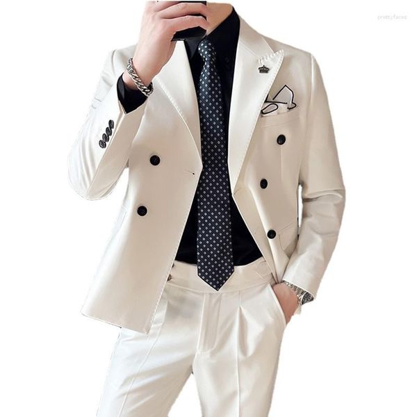 Abiti da uomo Colore puro Uomo Completo da lavoro formale 2 pezzi Nero / Bianco Signori Matrimonio Prom Abito da festa Doppio petto Blazer e pantaloni