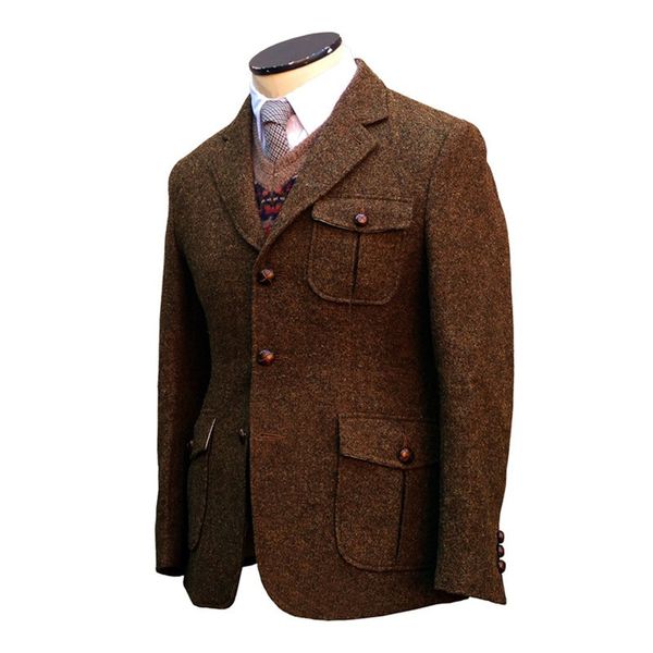 Herrenanzüge, Blazer, Jacke, Safari, Herrenanzug, Tweed-Blazer, amerikanisch, klassisch, elegant, Vintage, Herren-Set, Hochzeitskleid, Herrenbekleidung, Herbst und Winter, 230912