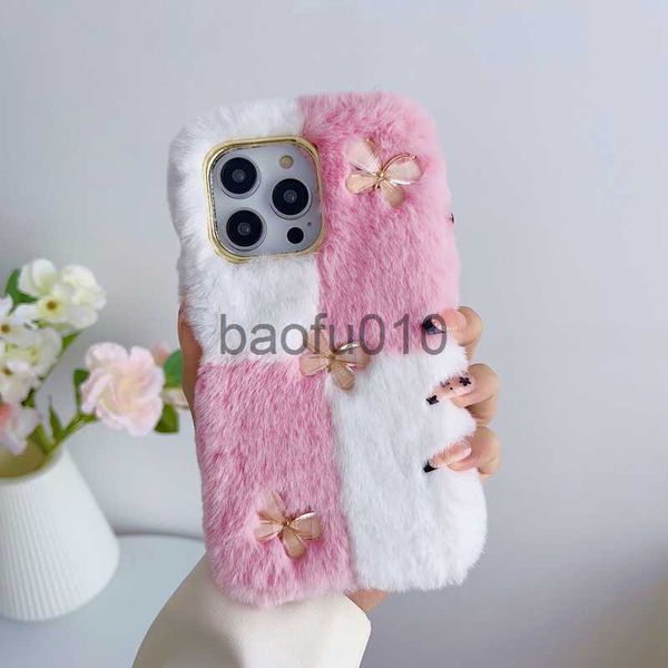 Mobiele telefoon hoesjes 3D vlinder pluizig bont Fuzzy telefoonhoesjes voor iPhone 15 14 Pro Max Plus 13 12 11 X XS XR 8 7 Iphone15 Phone15 haar pluche zacht TPU meisjes dame vrouwen mobiel C