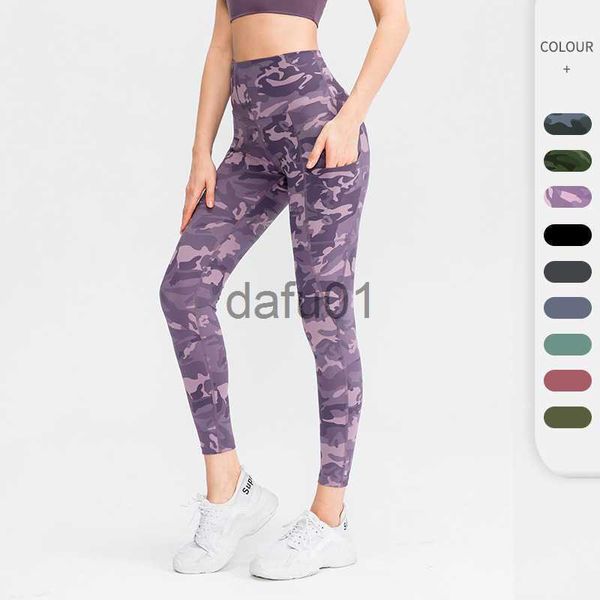 Calças ativas femininas leggings yoga calças camuflagem impressão pele perto nu sentimento cintura alta quadril levantamento esportes fitness collants lado bolso ginásio x0912