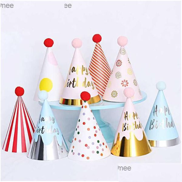 Cappelli per feste Stili Mtiple 1 2 e 3 anni Compleanno Baby Shower Fasce decorative per bambini Blu oro Z230809 Consegna a domicilio G Dhxin