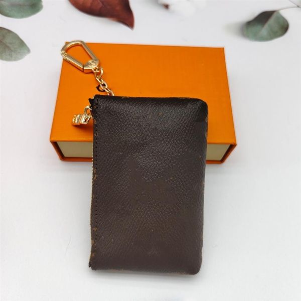 Titular do cartão de crédito chaveiros anéis de couro marrom flor moeda bolsas bolsa carteira chaveiros jóias designer moda feminina saco pen246g