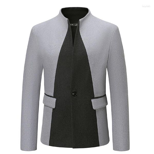 Ternos masculinos com gola colorida bloco de manga comprida blazer de peito único – moderno e elegante