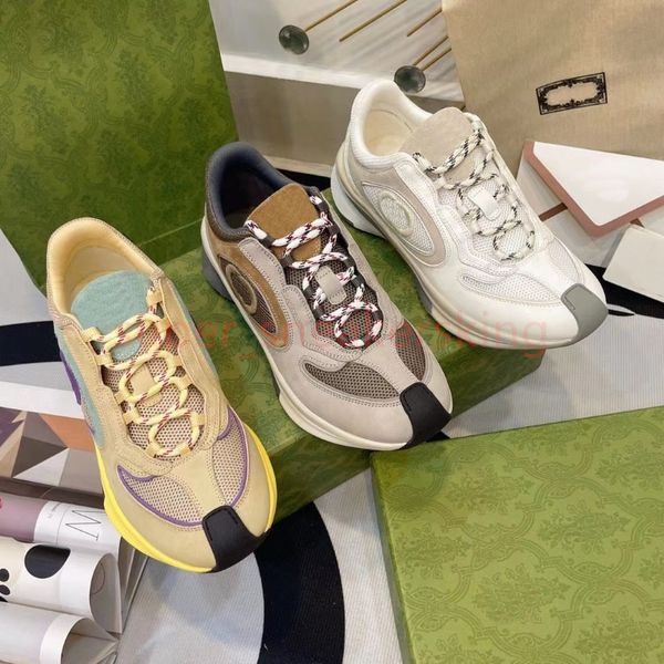 Yeni Run Sneakers Tasarımcı Ayakkabıları Erkek Kadın Nakış Kavşağı G ayakkabıları Turkuaz Sarı Moda Kauçuk Trainer Boyut 35-45 Orijinal Kutu