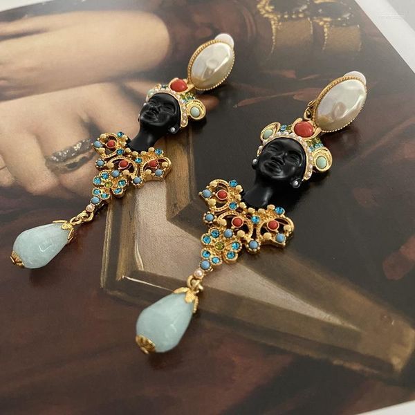 Brincos traseiros ocidentais antigos vintages estilo egípcio colorido pérola clipe de orelha joias para mulheres