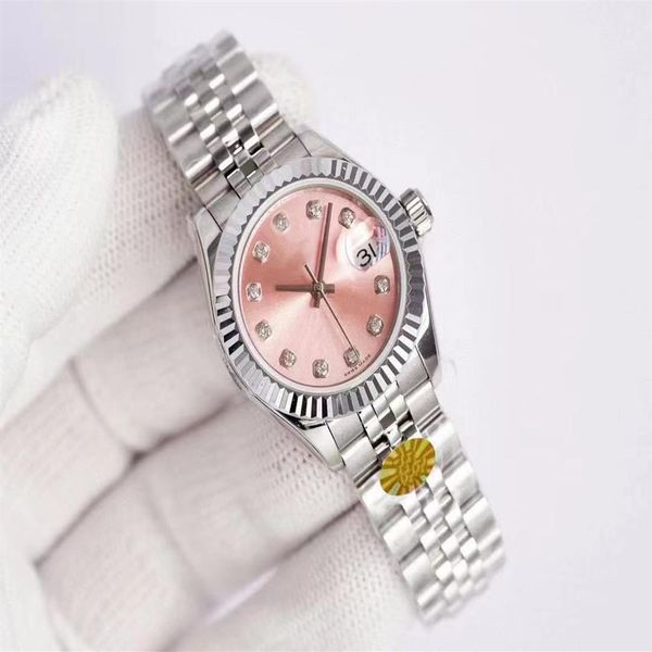Linda 26mm moda rosd ouro senhoras vestido relógios safira mecânica automática relógio feminino pulseira de aço inoxidável da263q