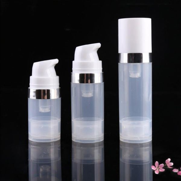 Bottiglie airless vuote da 5 ml 10 ml Bottiglia trasparente per lozione con pompa a vuoto con coperchio ad anello in argento Imballaggio cosmetico Bbqjc