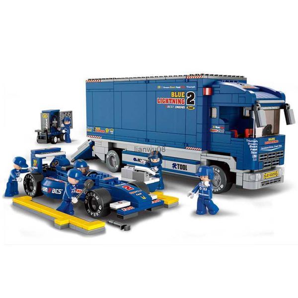 Наборы для сборки моделей Sluban New Formula 1 Transporter Racing F1 MOC Кирпичи Строительные блоки Фигурки автомобилей Игрушки для мальчиков Классический комплект моделей Рождественский подарок L230912