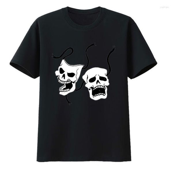 Мужские футболки Две маски Скелет Хлопковые футболки Футболка с коротким рукавом Мужская футболка Y2k Kpop Cool Pattern Повседневная уличная модная мужская одежда