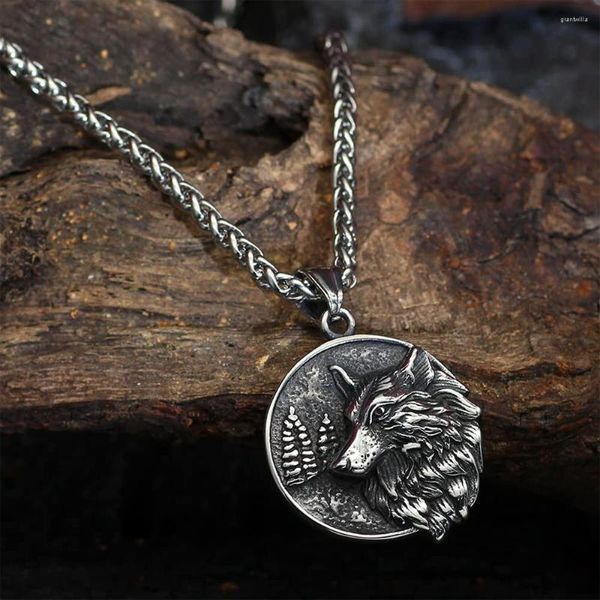 Anhänger Halsketten Vintage Viking Wolf Halskette Punk Street Rock Norse Edelstahl Odin Kopf Männer Modeschmuck