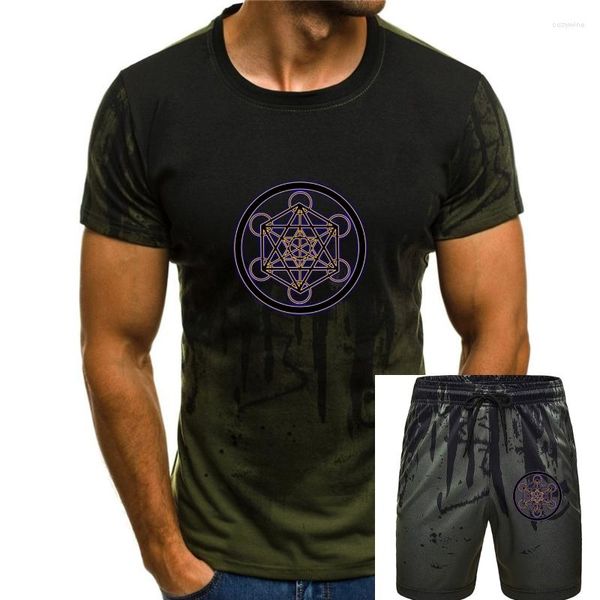 Homens Camisetas Metatron Azul 2023 Homens Preto T-shirt Mistério Geométrico Gráfico Roupas de Algodão Loja Personalizada Hip Hop Streetwear