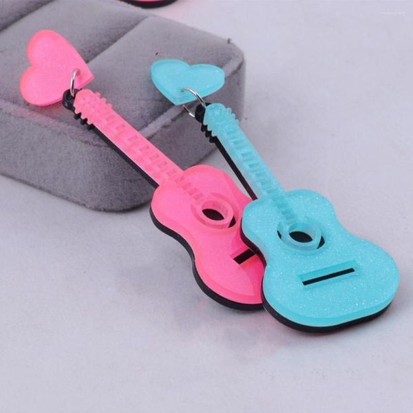 Brincos pendurados fishsheep 2023 personalidade glitter guitarra acrílico gota para mulheres grandes instrumentos musicais vintage moda jóias presentes